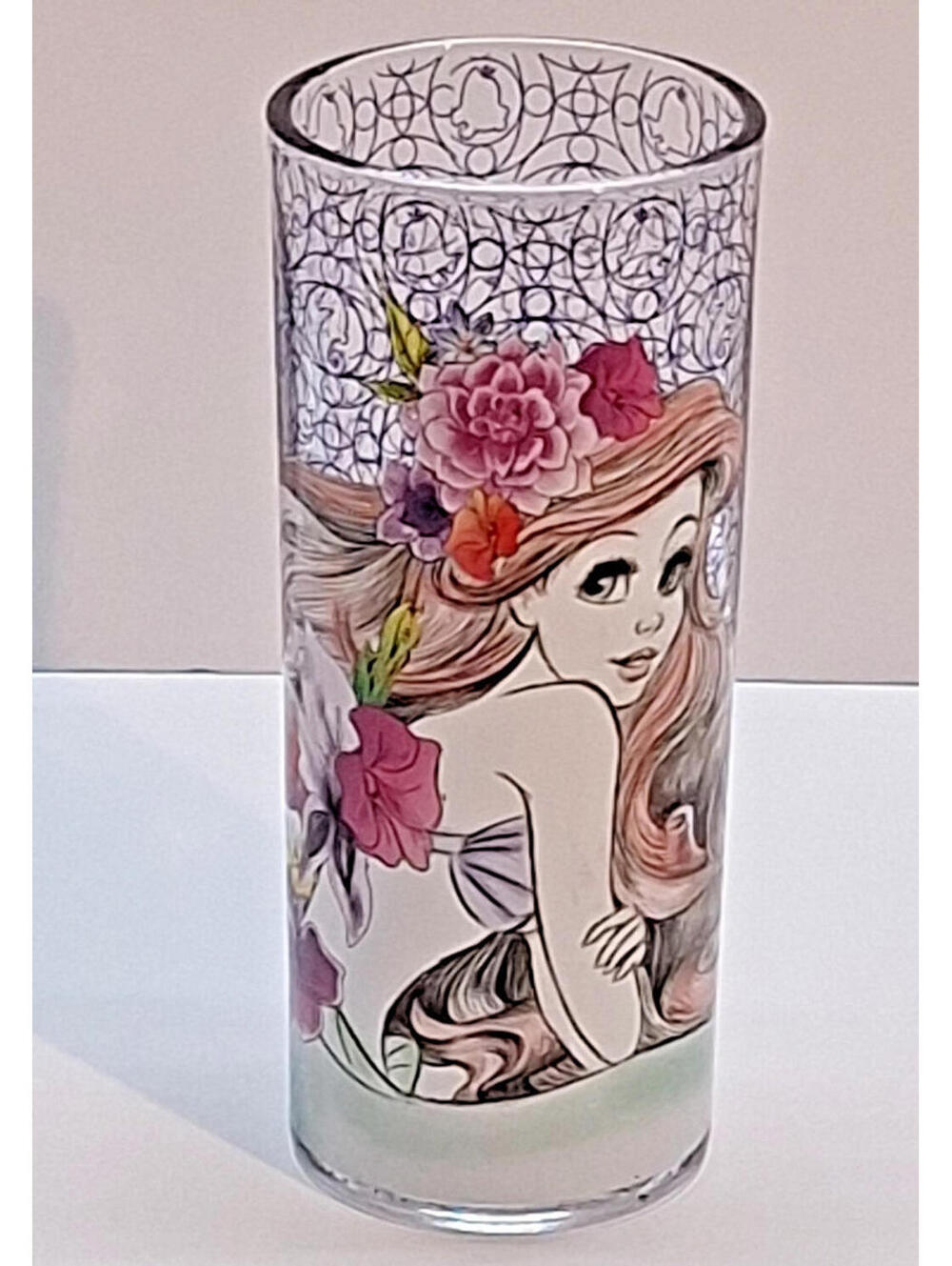 Ariel Disney Fashionista Princess Floral Tumbler Glass Silver Buffalo 6 inches